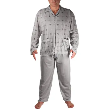 Pánské pyžamo Bohumil propínací pyžamo dlouhé 2F-791-721 4XL světle šedá