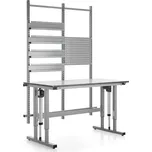 Výškově nastavitelný pracovní stůl MOTION, 400 kg, 1500x800 mm, s panelem na nářadí a závěsnými lišt