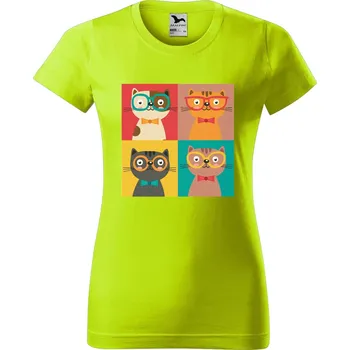 Dámské oblečení DOBRÝ TRIKO Dámské tričko s potiskem Čtyři kočky Barva: Limetková, Velikost: L