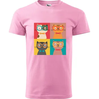 Pánské tričko DOBRÝ TRIKO Pánské tričko s potiskem Čtyři kočky Velikost: S, Barva: Růžová