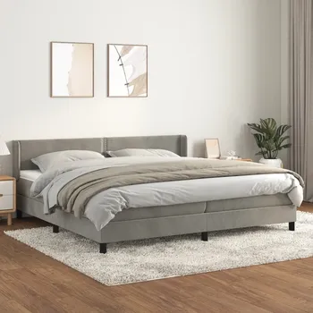 Postel vidaXL Box spring postel s matrací 200x200 cm samet [3130919] Barva: světle šedá
