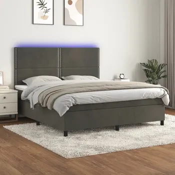 Postel vidaXL Box spring postel s matrací a LED 180x200 cm samet [3136077] Barva: Tmavě šedá