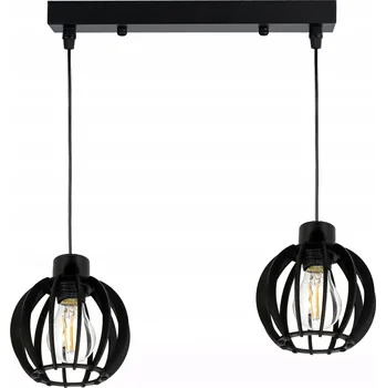 ZÁVĚSNÁ LAMPA STROPNÍ LUSTR ČERNÝ LOFT STÍNIDLO DŘEVO ČERNÉ 2x E27