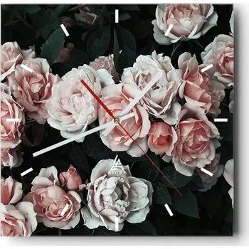 Hodiny Velké nástěnné hodiny na zeď 40x40 Květiny Skleněné hodiny Čtvercové Tiché