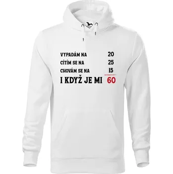 Pánská mikina DOBRÝ TRIKO Pánská mikina s potiskem Je mi 60 Velikost pánské mikiny: 2XL, Barva: Bílá