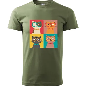 Pánské tričko DOBRÝ TRIKO Pánské tričko s potiskem Čtyři kočky Velikost: XL, Barva: Khaki