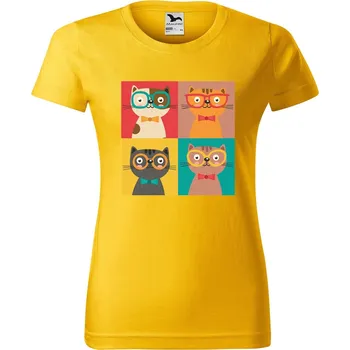 DOBRÝ TRIKO Dámské tričko s potiskem Čtyři kočky Barva: Žlutá, Velikost: S