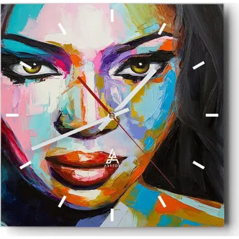 Hodiny Velké nástěnné hodiny na zeď 40x40 Žena Skleněné hodiny Čtvercové Tiché