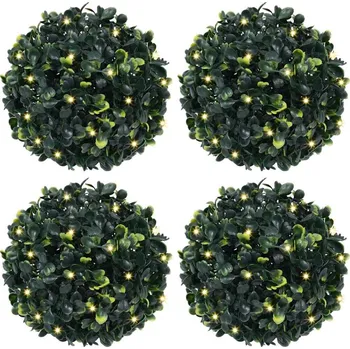 umělá květina OMAXI Umělé buxus koule s LED světly 4 ks zelené 12 cm 902665