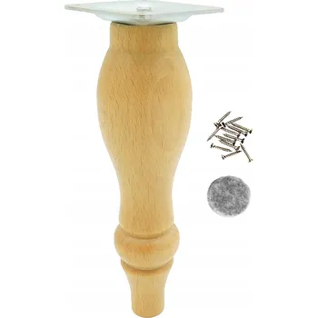 Obraz Dřevěná noha k nábytku, soustružená, surová, 18 cm, buk, sada včetně montáže