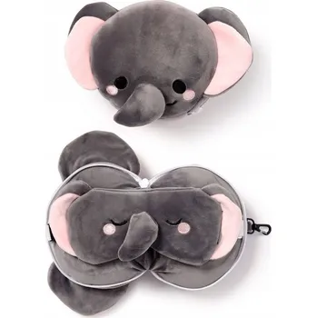 Polštář Plyšový cestovní polštář SLON s maskou na oči