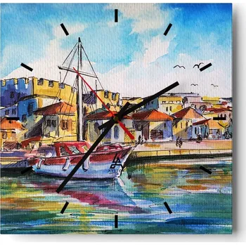 Hodiny Velké nástěnné hodiny 40x40 Port Skleněné hodiny Čtvercové Tiché