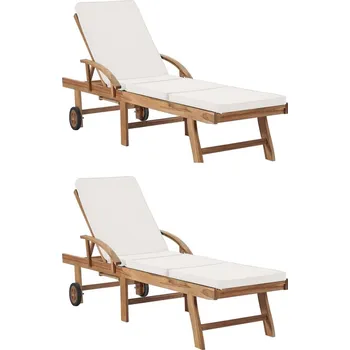 Zahradní lehátko OMAXI Zahradní lehátka s poduškami 2 ks masivní teak krémová 007587