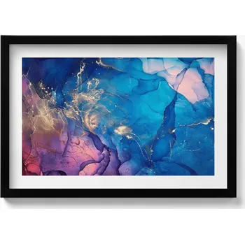 Obraz Dekorativní nástěnný obraz v černém rámu Modrá abstrakce s růžovou 60x40 cm