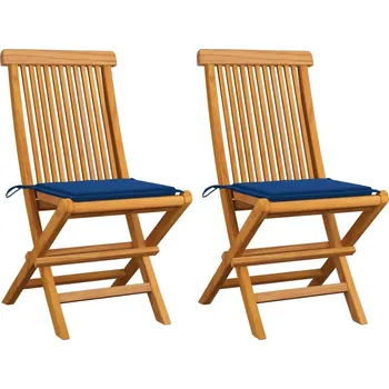 OMAXI Zahradní židle s královsky modrými poduškami 2 ks masivní teak 263945