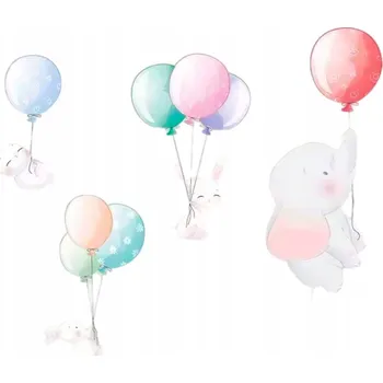 Samolepící dekorace NÁLEPKY NA ZEĎ PRO DĚTI slon s balónky létající sloni tapeta