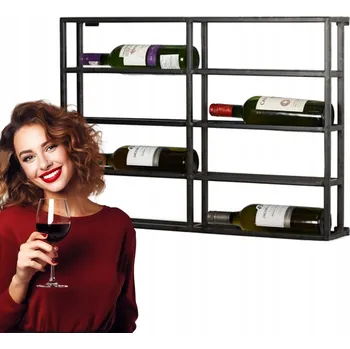 Věšák INDUSTRIÁLNÍ REGÁL STOJAN POLICE ZÁVĚSNÁ NA ZEĎ VĚŠÁK NA VÍNO KOVOVÝ NA 10 LAHVÍ