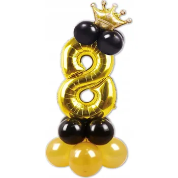 Balónek SADA ZLATÝCH BALÓNKŮ, BALÓNEK ČÍSLICE S KORUNKOU 8