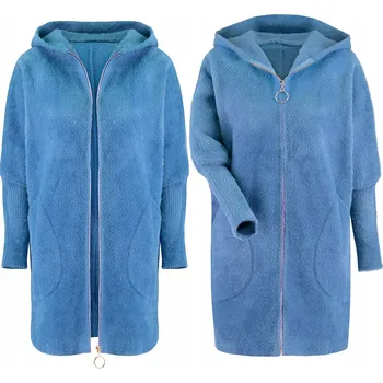Dámský kabát Soprato dámský modrý kabát oversize s kapucí 05 kabát alpaka zip podzim zima s kapucí univerzální velikost