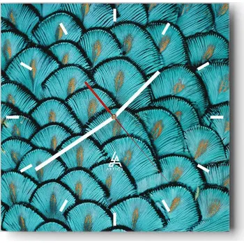 Hodiny Velké nástěnné hodiny na zeď 40x40 Pírka Skleněné hodiny Čtvercové Tiché