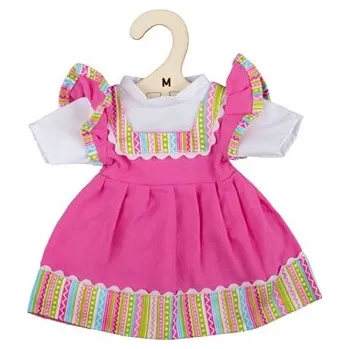 Doplněk pro panenku Bigjigs Toys Růžové šaty s pruhovaným lemováním pro panenku 34 cm
