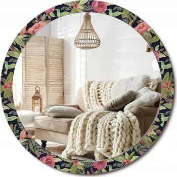 Zrcadlo Nástěnné zrcadlo s ozdobnou grafikou na skle Květiny ibišku Velké průměr 100 cm