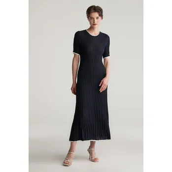 Dámské šaty ŠATY GANT CONTRAST RIBBED SS KNIT DRESS EVENING BLUE