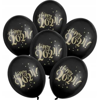 Balónek Balónky 30 cm, Happy 2024!, Pastel Black (1 balení / 6 ks)