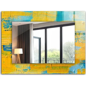 Zrcadlo Nástěnné zrcadlo s rámem z tvrzeného skla, abstraktní olejomalba 80x60 cm