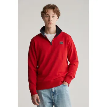 Pánské oblečení MIKINA GANT CONTRAST HALF ZIP RUBY RED
