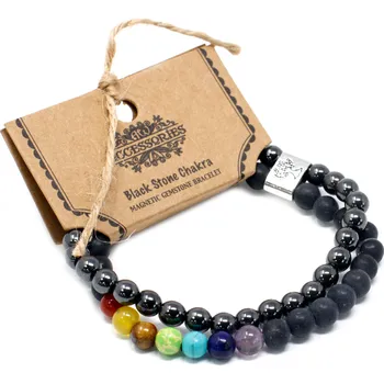 Drahý kámen Ancient Wisdom Dvojitý magnetický náramek s drahými kameny Onyx a 7 chakra