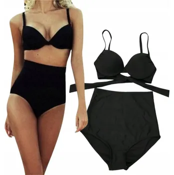 Dámské plavky DVOUDÍLNÉ PLAVKY ZEŠTÍHLUJÍCÍ VYSOKÝ PAS ČERNÉ PLAVKY S