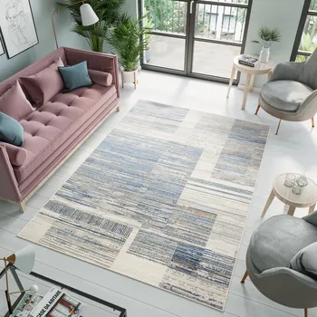 Koberec Kusový koberec Portland - geometrické tvary 2 - bílý/modrý Rozměr koberce: 120x170 cm