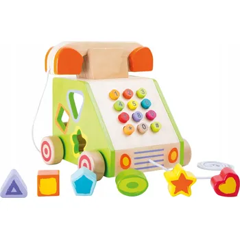 Dřevěná hračka Telefon na šňůrce - třídič tvarů Small Foot 10319