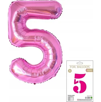 Balónek OBROVSKÝ FÓLIOVÝ BALÓN ČÍSLICE PĚT 5 RŮŽOVÝ BALÓNKY NAROZENINY 100 CM XXL!