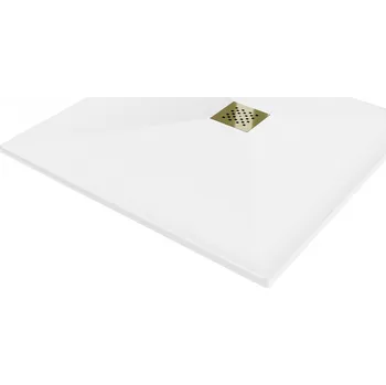 Sprchová vanička MEXEN/S - Stone+ čtvercová sprchová vanička 70 x 70, bílá, mřížka zlatá 44107070-G