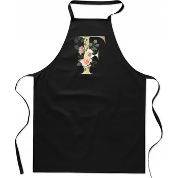 Kuchyňská zástěra KUCHYŇSKÁ ZÁSTĚRA černá S PÍSMENEM F jméno monogram Franek Faustyna FA_335_cz
