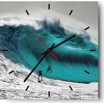 Hodiny Velké nástěnné hodiny na zeď 40x40 Surfing Skleněné hodiny Čtvercové Tiché