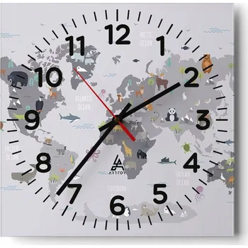 Hodiny Nástěnné hodiny do obýváku 40x40 Mapa světa Bezhlučné hodiny na skle Tiché