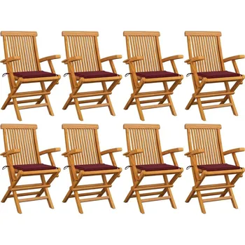 OMAXI Zahradní židle s vínovými poduškami 8 ks masivní teak 441084