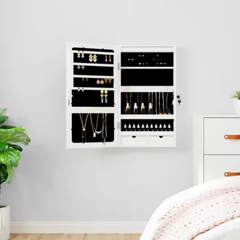 Zrcadlo OMAXI Zrcadlová šperkovnice s LED světly nástěnná bílá 811358