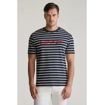 Pánská móda TRIČKO GANT GRAPHIC STRIPED SS TSHIRT EVENING BLUE