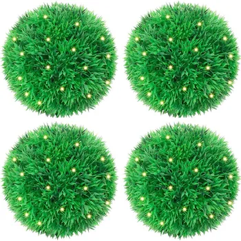 umělá květina OMAXI Umělé buxus koule s LED světly 4 ks zelené 12 cm 902764