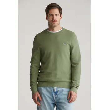 Pánský svetr SVETR GANT MICRO TEXTURED COTTON C-NECK KALAMATA GREEN