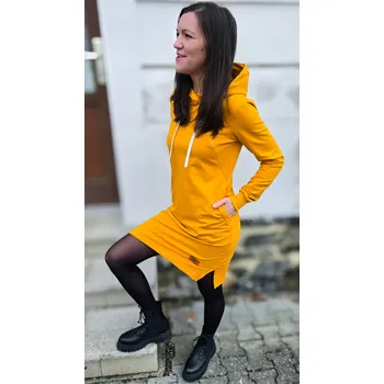 Těhotenská mikina Kulišárny Mikinošaty s kapsami MUSTARD kojicí VELIKOST: 40