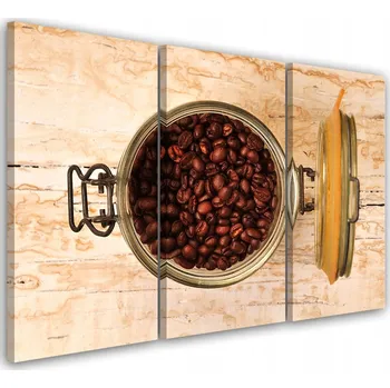 Obraz OBRAZ TRYPTYK Káva Zrna Dřevo 90x60