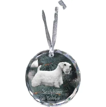 Obraz Sealyham Terrier - křišťálová vánoční koule s fotografií, fotografie psa v křišťálu,