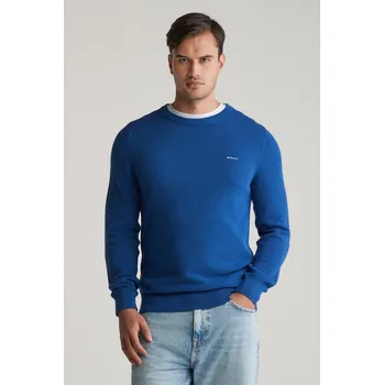 Pánský svetr SVETR GANT COTTON PIQUE C-NECK RICH BLUE