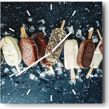 Hodiny Velké nástěnné hodiny 40x40 Zmrzlina Skleněné hodiny Čtvercové Tiché