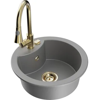 Granitový dřez MEXEN/S - Diego granitový dřez 1-miska včetně baterie Elia, šedá 6512-71-670101-50